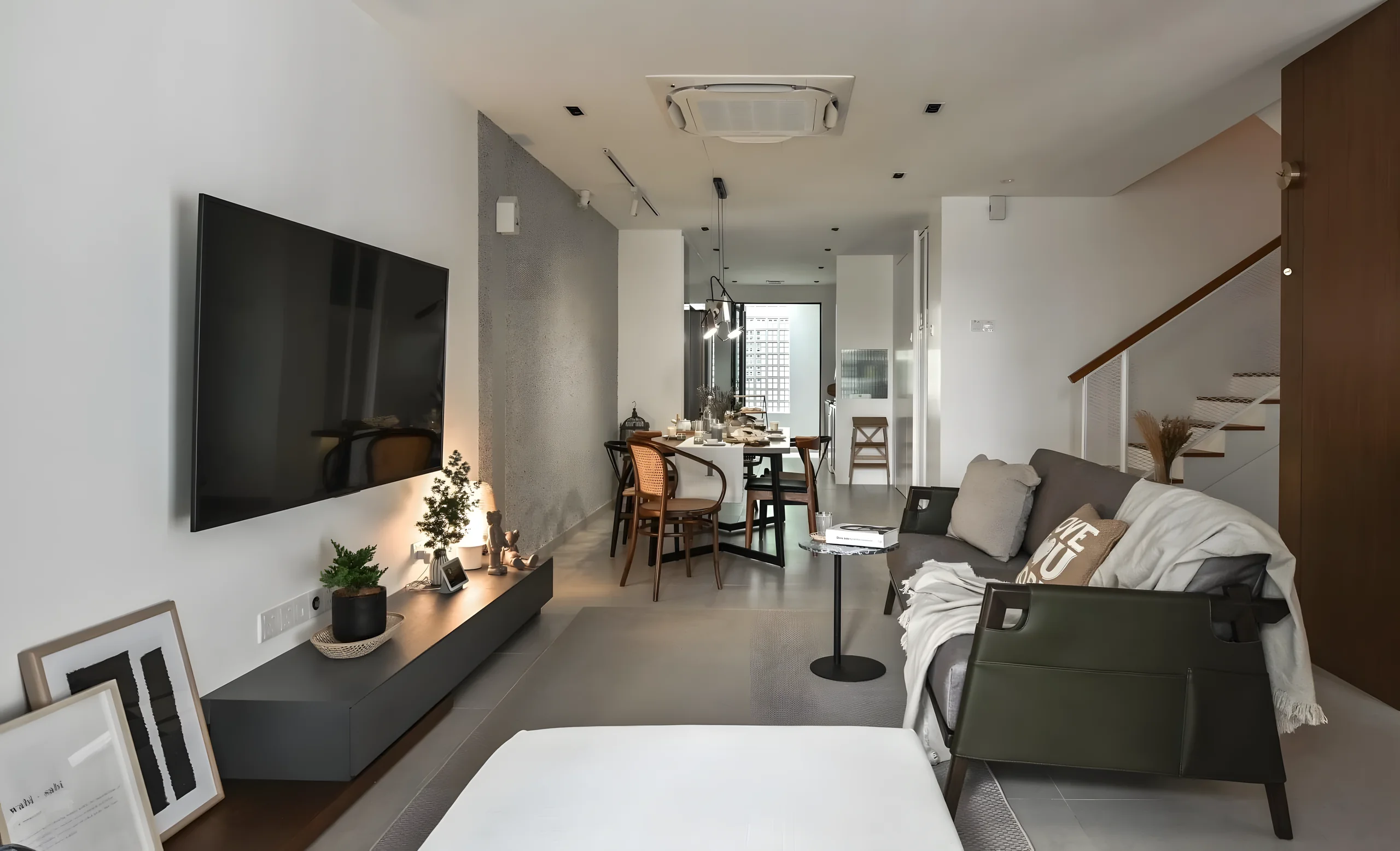 Bright terrace house living room with courtyard light