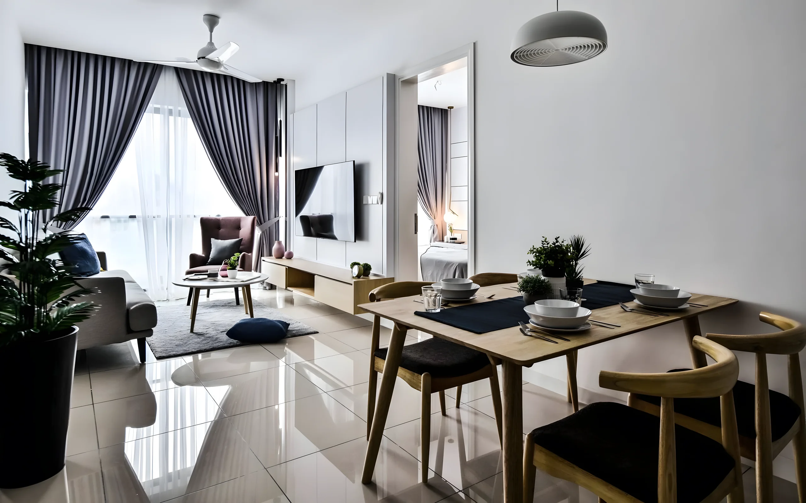 Bright Scandinavian condo living and dining